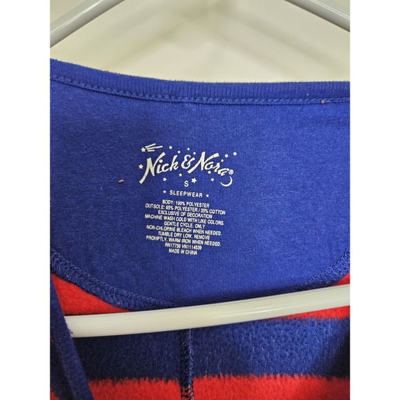 Nick & Nora Red Blue Stripe Sock Monkey Footed Pajamas Sleepwear Sz S Women's - Picture 3 of 6